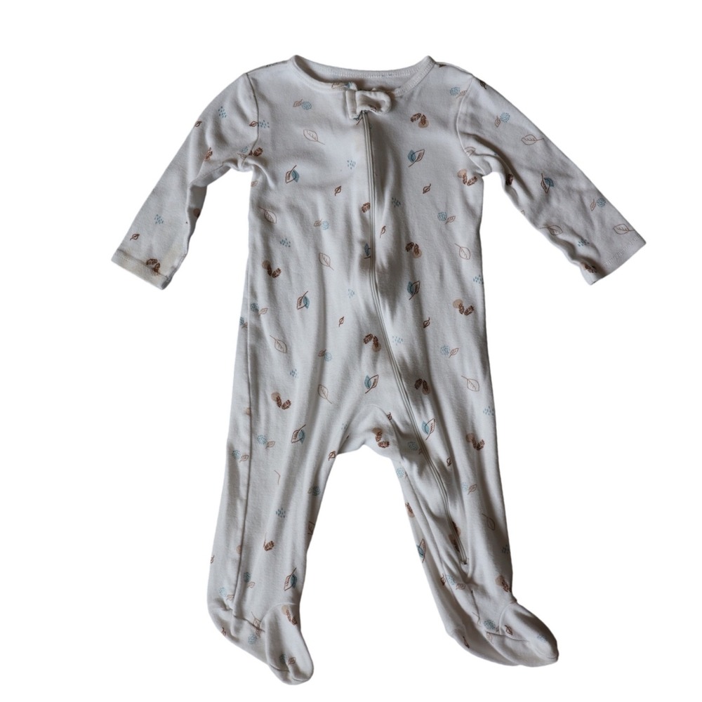 Carters Just One You Baby Neutral Leaf Print Footed Sleeper Pajamas 9M White
